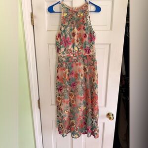 Adrianna Papell Floral Halter Midi Dress